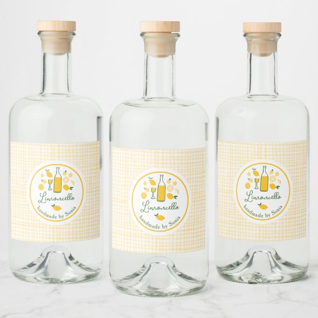 Limoncello Lemonade Lemon Gingham Handmade ANPASSN Spritflaskor Etikett (Flaskor)