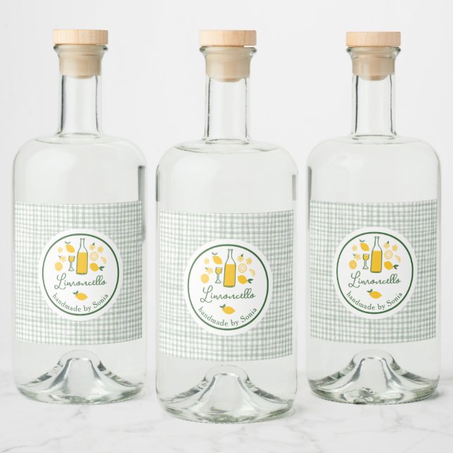 Limoncello Lemonade Lemon Gingham Handmade ANPASSN Spritflaskor Etikett (Flaskor)