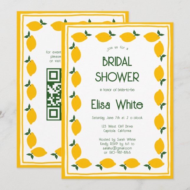Limoncello Lemons ANPASSNINGSBAR QR-kodMöhippa Inbjudningar (Fram/baksida)
