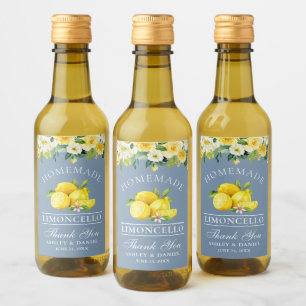 Limoncello Lemons Blommigt Dusty Blue Mini Vinetikett