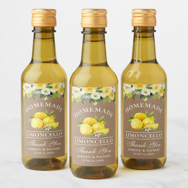 Limoncello Lemons Blommigt Kraft Mini Flaska-etike Vinetikett (Flaskor)