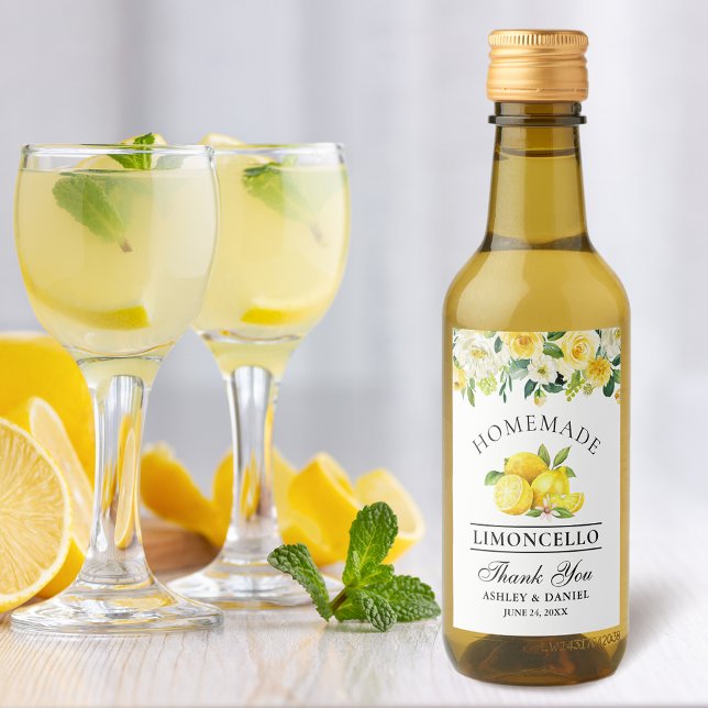 Limoncello Lemons Blommigt Mini Flaska-etiketter Vinetikett (Customize to change text size, color or text style.)