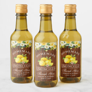 Limoncello Lemons Blommigt Wood Mini Flaska-etiket Vinetikett