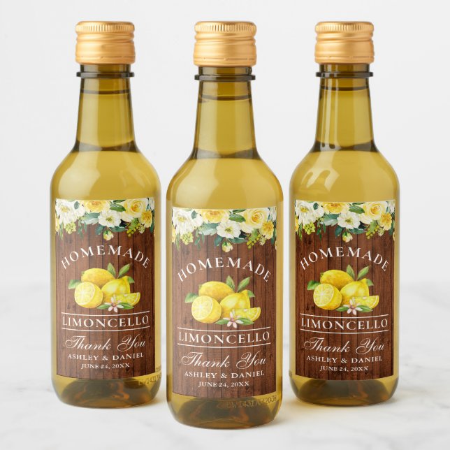 Limoncello Lemons Blommigt Wood Mini Flaska-etiket Vinetikett (Flaskor)