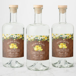 Limoncello Lemons Blommigt Wood Spritflaskor Etikett