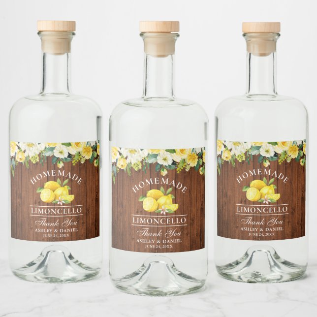 Limoncello Lemons Blommigt Wood Spritflaskor Etikett (Flaskor)