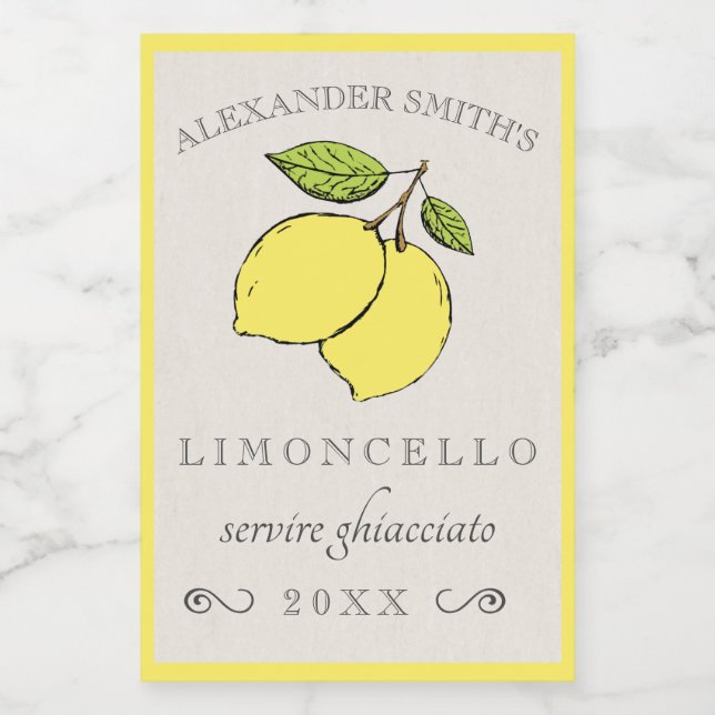 Limoncello Lemons Small Liqueur-etikett | Mat Etikett (Singel etikett)