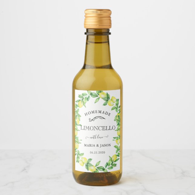 Limoncello Monogram Favor Mini Flaska-etikett Vinetikett (Framsida)