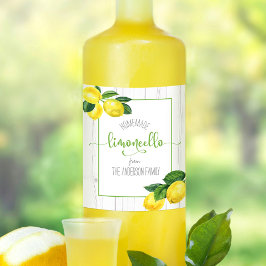 Limoncello rustik, vattenfärgscitroner namn-skript vinflaska etikett