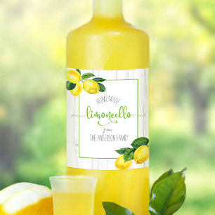 Limoncello rustik, vattenfärgscitroner namn-skript vinflaska etikett