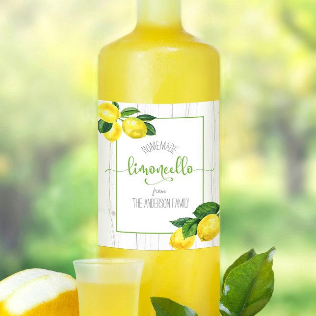 Limoncello rustik, vattenfärgscitroner namn-skript vinflaska etikett (Skapare uppladdad)