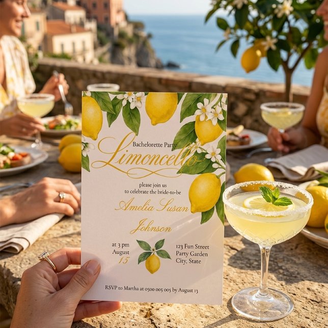 Limoncello Sjungbrudsparty Vattenfärg Lemons  Inbjudningar (Skapare uppladdad)