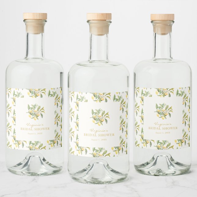 Limoncello Spritflaskor Etikett (Limoncello Floral Liquor Bottle Label by Painted Paperie)