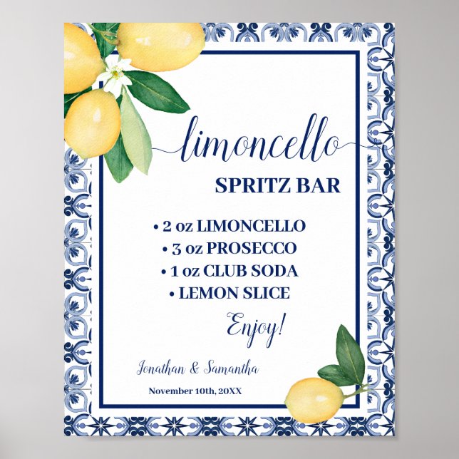 Limoncello Spritz Bar Sign Blue Mediterranean Poster (Framsidan)