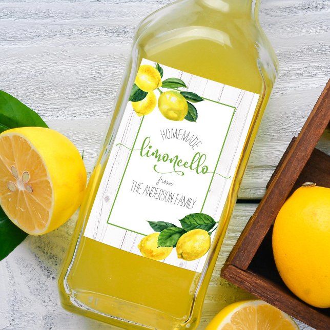 Limoncello vattencolor lemons rustic script namn vinetikett (Skapare uppladdad)