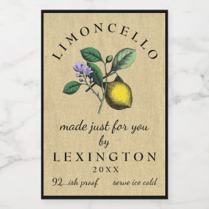 Limoncello Vintage Lemon Illustration Mat Etikett
