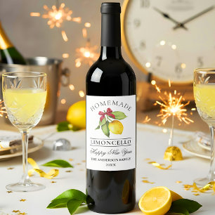 Limoncello Watercolor New Year Flaska-etikett Vinflaska Etikett