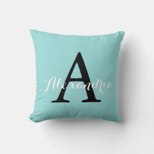 Limpet Snäcka Aqua Blue Grönt Solid Färg Monogram Kudde