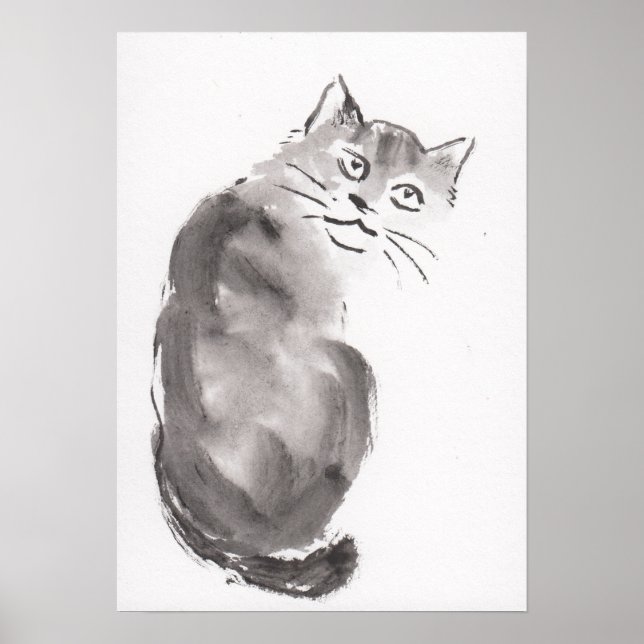Lin Li(LinLi888) Art Print Sumi-E Cat 21012901 Poster (Framsidan)