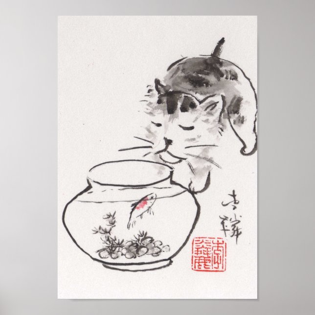 Lin Li's Art Print: Cat and Godfish Poster (Framsidan)