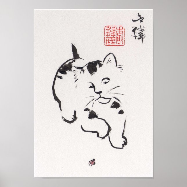 Lin Li's Art Print: Cat and Ladybug Poster (Framsidan)