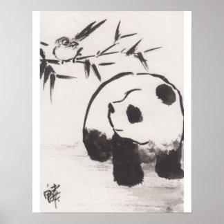 Lin Li's Art Print Panda och Bird 13090105 Poster