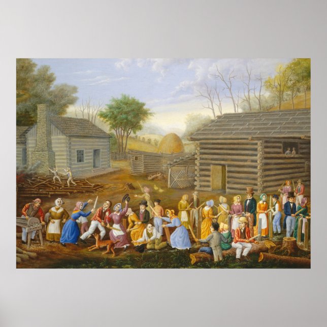 Lin Scutching Bee, 1885 (olja på sängfästning) Poster (Framsidan)