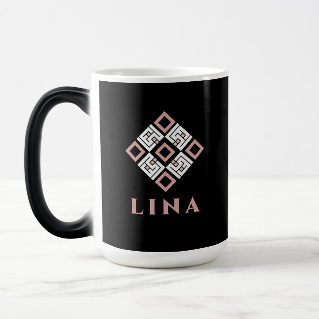 LINA Namn Mugg | Modern Kufisk Geometrisk Mönster  (Vänster)
