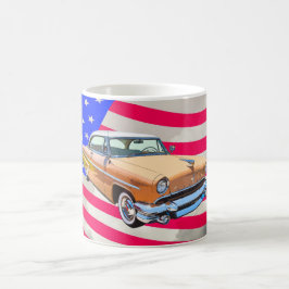 Lincoln 1955 Capri med amerikanska flaggan Kaffemugg