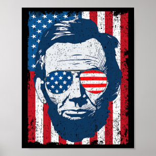 Lincoln Beard Sungles&amp; amerikansk Flagga 4:e J Poster