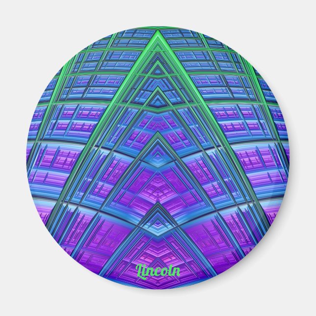 LINCOLN ~Blue, Grönt och Lila ~Abstrakt Fractal Magnet (Framsidan)