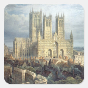 Lincoln Cathedral från norra Västern, 1850 Fyrkantigt Klistermärke