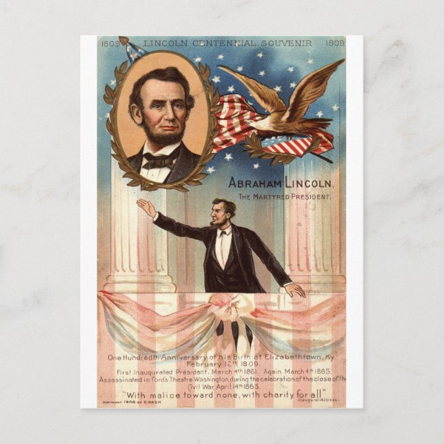 Lincoln Centennial Souvenir, 1908 Vintage Vykort (Framsida)