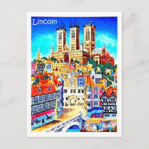 Lincoln city, England, illustration, gammal Vykort