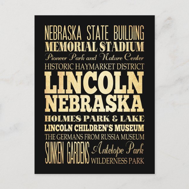 Lincoln City of Nebraska Typography Art Vykort (Framsida)