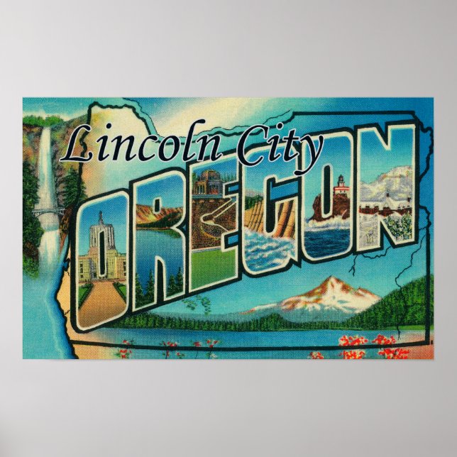 Lincoln City, Oregon - Large Brev Scenes Poster (Framsidan)