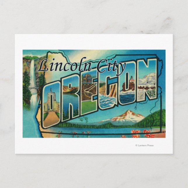 Lincoln City, Oregon - Large Brev Scenes Vykort (Framsida)