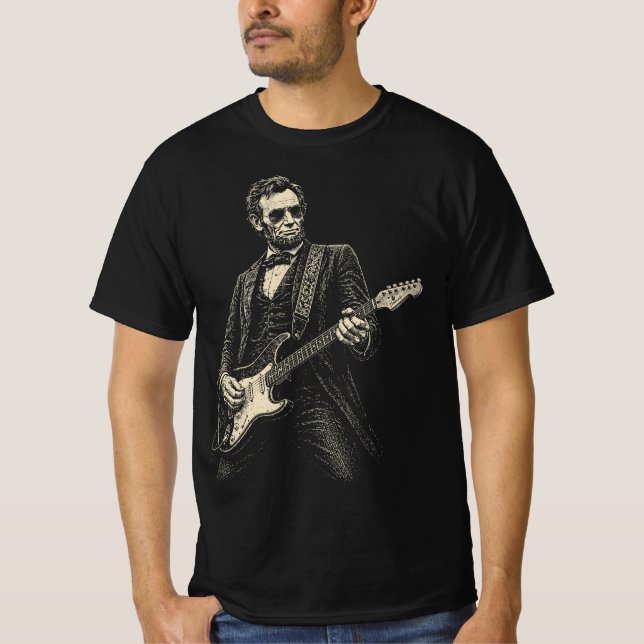 Lincoln Cool Gitarrist Vintage Gravyr T Shirt (Framsida)