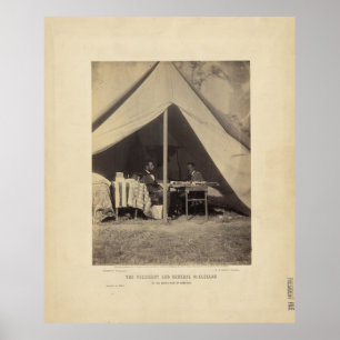 Lincoln & Gen McClellan på stridfält Antietam Poster