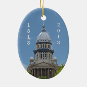 Lincoln Illinois Huvudstad Bicentennial Julgransprydnad Keramik