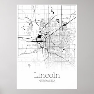 Lincoln karta - Nebraska - stadskartaaffisch Poster