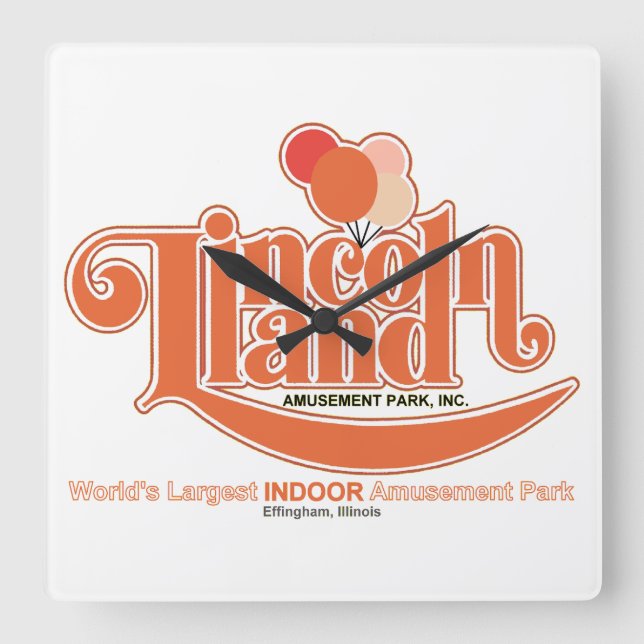 Lincoln Land Amusement Park, Effingham, IL Fyrkantig Klocka (Framsida)