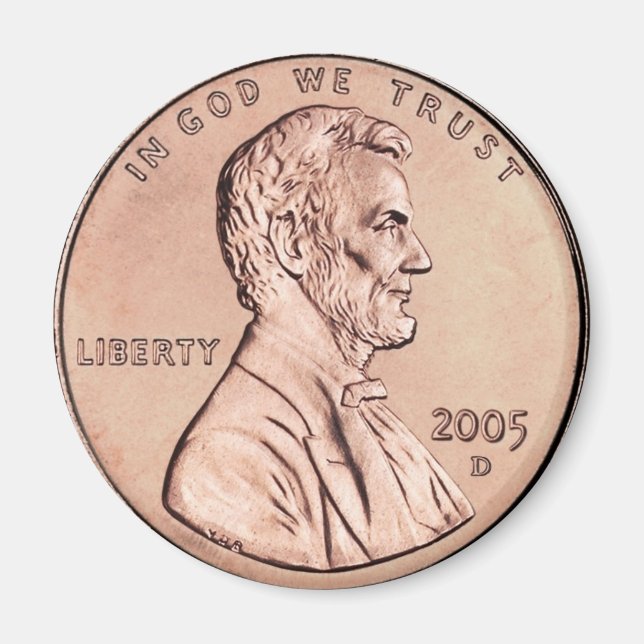Lincoln Memorial, 1 cent kopparmynt 2005 Magnet (Framsidan)