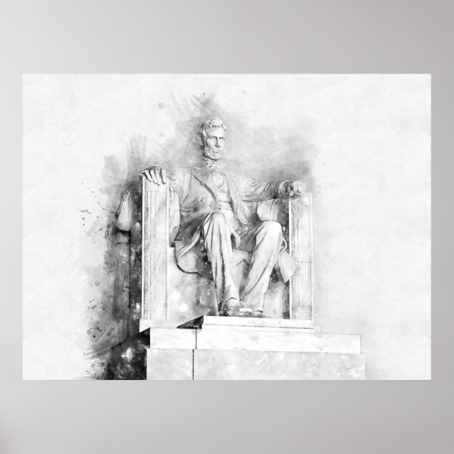 Lincoln Memorial akvarell- och pennteckning Poster (Framsidan)