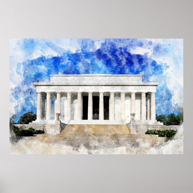 Lincoln Memorial fasad i akvarell Poster (Framsidan)