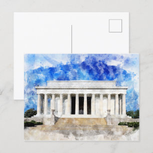 Lincoln Memorial fasad i akvarell Vykort