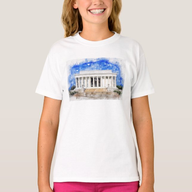 Lincoln Memorial-fasad i vattenfärg T Shirt (Framsida)