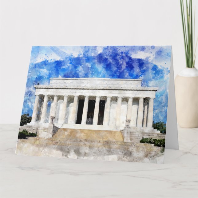 Lincoln Memorial-fasad i vattenfärg Tack Kort (Framsida)