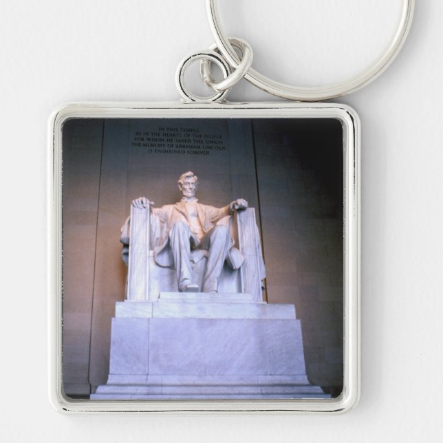 Lincoln Memorial Premium Keychain Fyrkantig Silverfärgad Nyckelring (Framsidan)