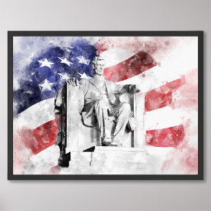 Lincoln Memorial-vattenfärg med amerikansk flagga Fototryck